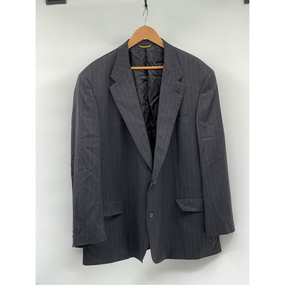 Hart Shaffner Marx Sport Coat Blazer Suit Men 50 XL Gray Stripe Gold Trumpeter - Picture 1 of 10